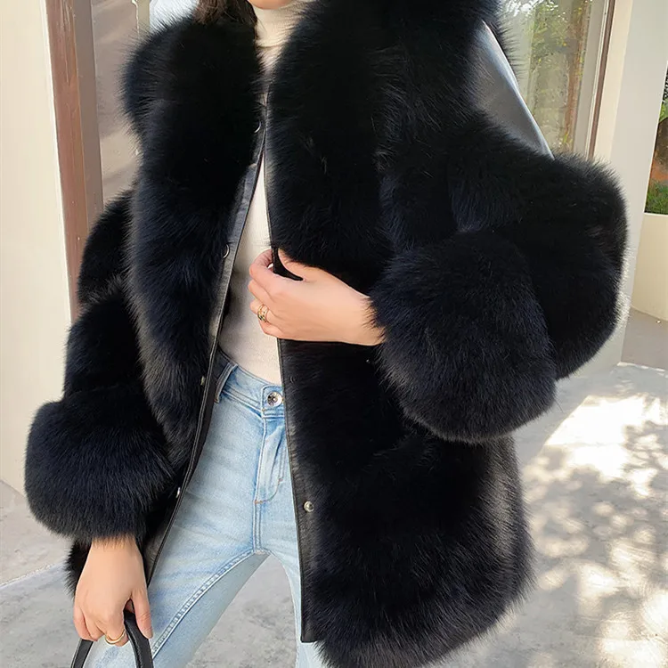 Factory wholesale custom spot Luxury fox fur and real leather jacket short women real fox fur coat natural leather fox mink coat