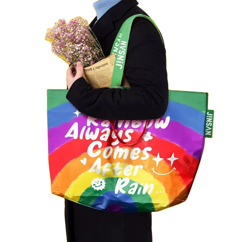 Fashionable Custom Heavy Duty Print Folding Reusable Tote Bag Portable Pp Laminated Large Foldable Grocery Shopping Bags