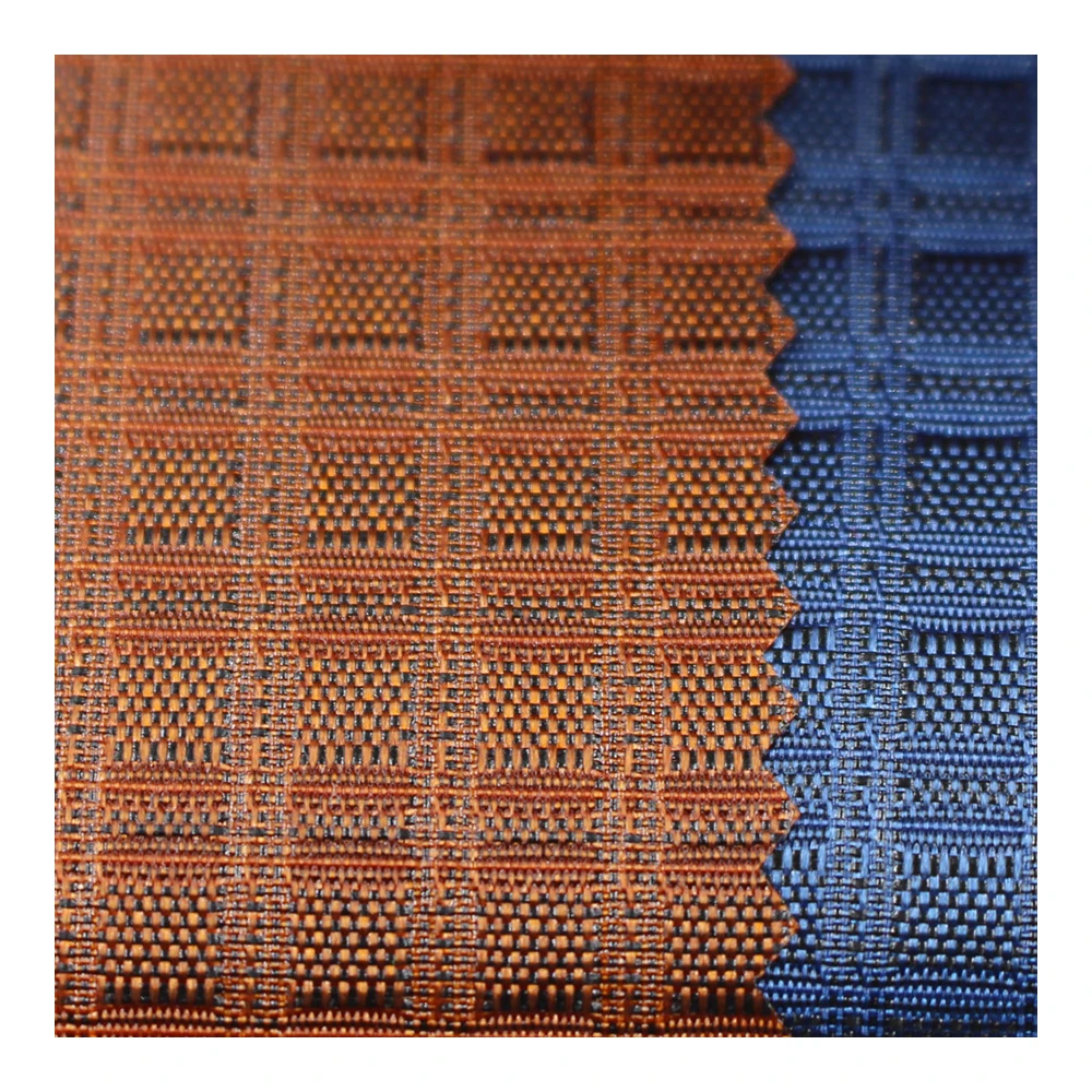 Yarn dyed 300D dual line 0.7 solid grid ripstop nylon oxford fabric with urethane coated