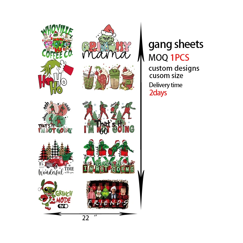 Wholesale Custom  LOGO DTF 22*48 22*60 Gang Sheets Transfer Ready to Press Transfer DTF Print Heat Transfer Stickers For T-Shirt