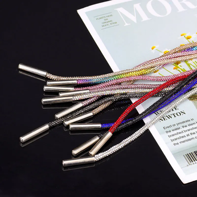 Round 3mm Rhinestone Shoelaces Cord Hoodie Drawstring Cord With Tip Stopper Fashion Crystal String Rope for Pants Boots Shoelace