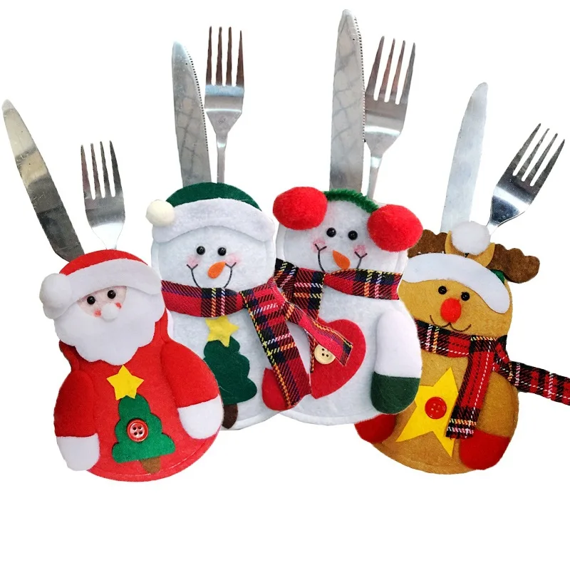 Christmas Silverware Holders Pockets Cutlery Cover Xmas Party Home Table Dinner Knifes Forks Bags Decorations