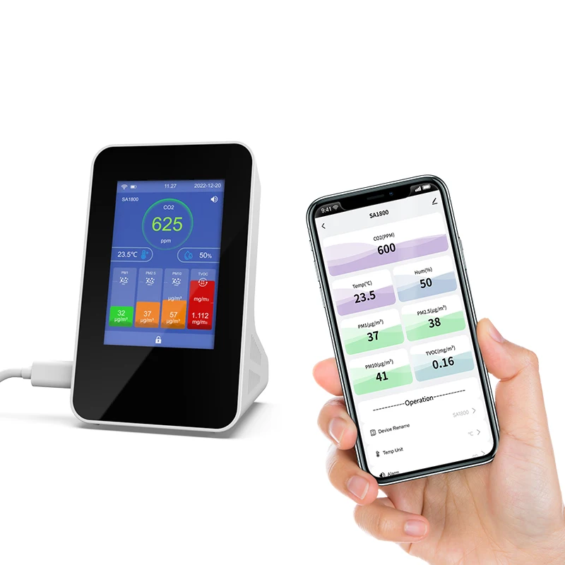 Smart CO2 Air Quality Monitor TVOC HCHO PM Meter Humidity Temperature Detector with WIFI Tuya app large touch TFT screen
