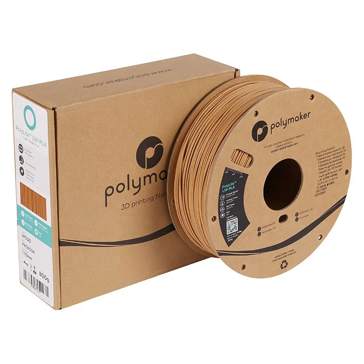 Clean Matte Finish Custom Polymaker 0.8kg/1.75mm Cardboard Spools Foaming Light Weight PLA 3d Printer Filament