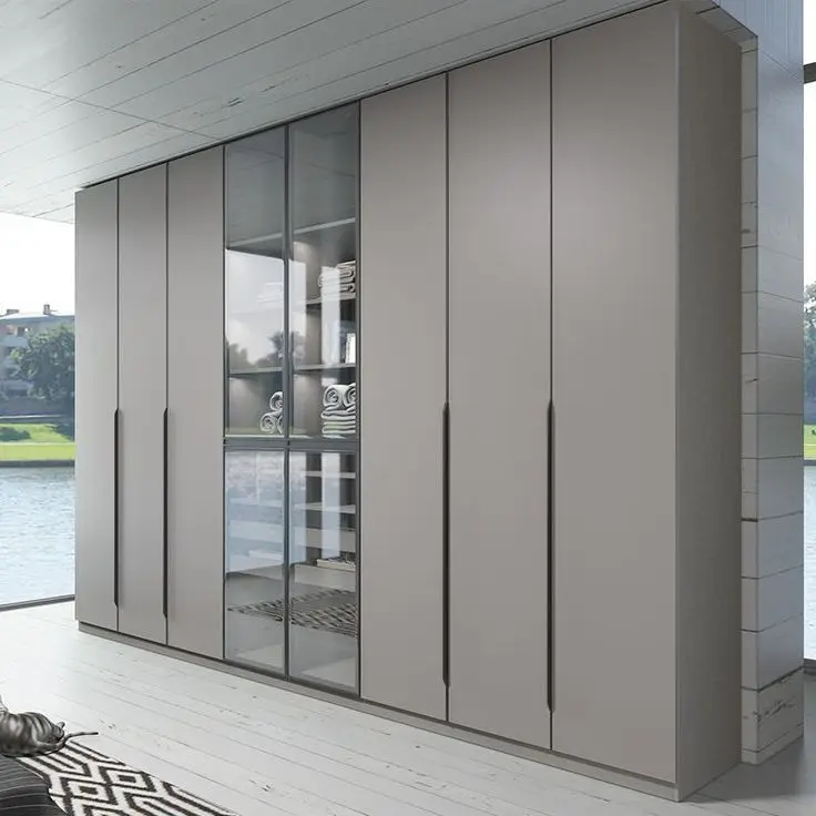 Luxury home wooden closet simple wardrobe bedroom storage grey 4 6 8 doors closet bedroom wardrobe furniture