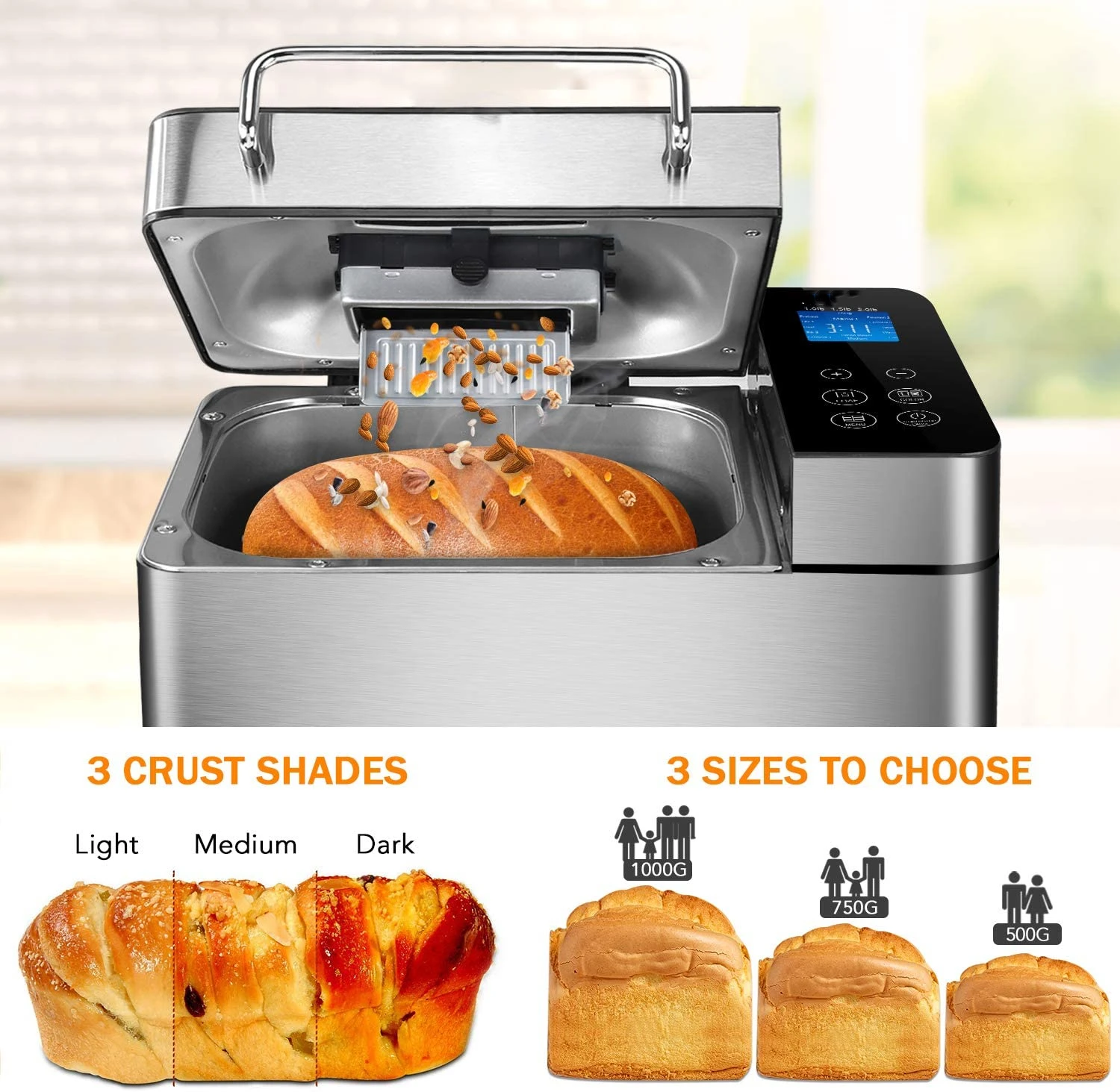 Professional Stainless Steel Household Home Full Touch Digital Electric Automatic 17-in-1 Bread Maker