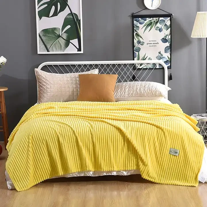 Color Stripe Wholesale Throw Blanket Winter Flannel Fleece Blanket Solid Soft Cozy Corduroy Blanket for Bed
