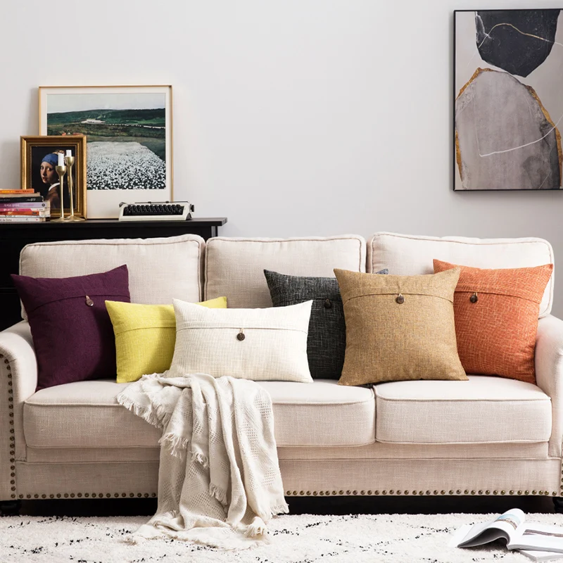 Accept custom 18x18 20x20 Inch Cushion Cover Linen Home Sofa Button Vintage Square linen throw pillow covers For Home Decorative