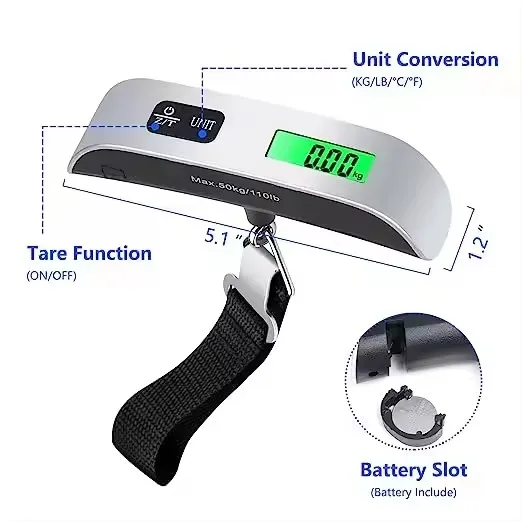 T Square Series ABS Plastic Electronic Portable 50kg LCD Screen 50kg Luggage scale with Belt for Suitcase