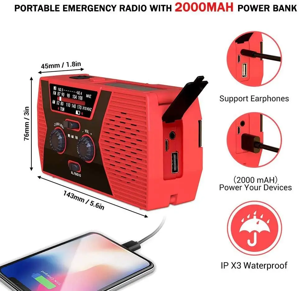 New Product adventure survival equipment with LED torch, FM radio,2000mAh power bank
