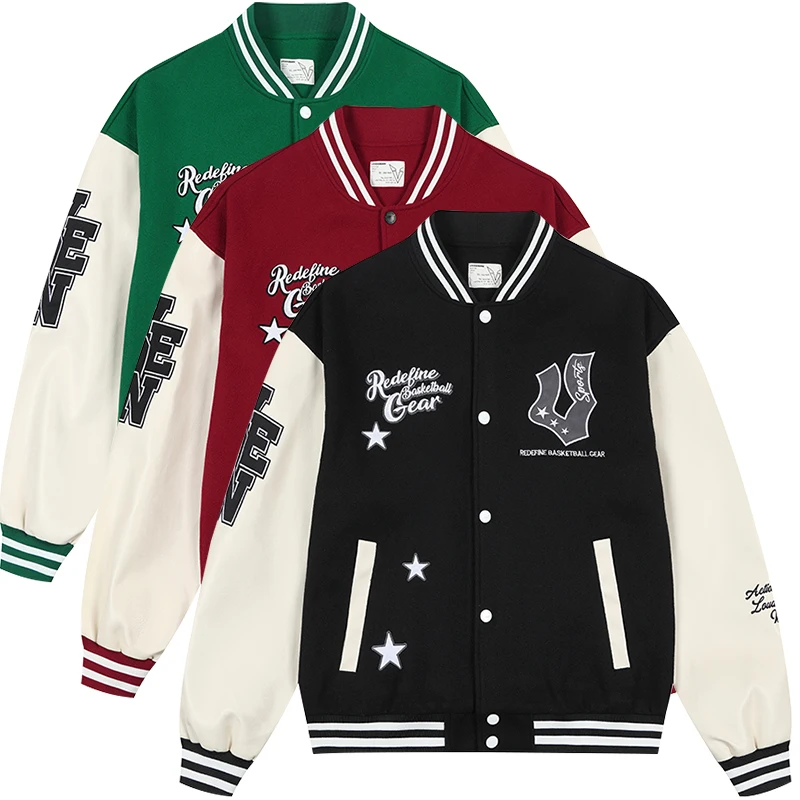 Wholesale Custom Preppy Varsity Jacket for Men Teenagers Chic Letter Print Heavy Embroidery Casual Baseball Coat for Fall Winter