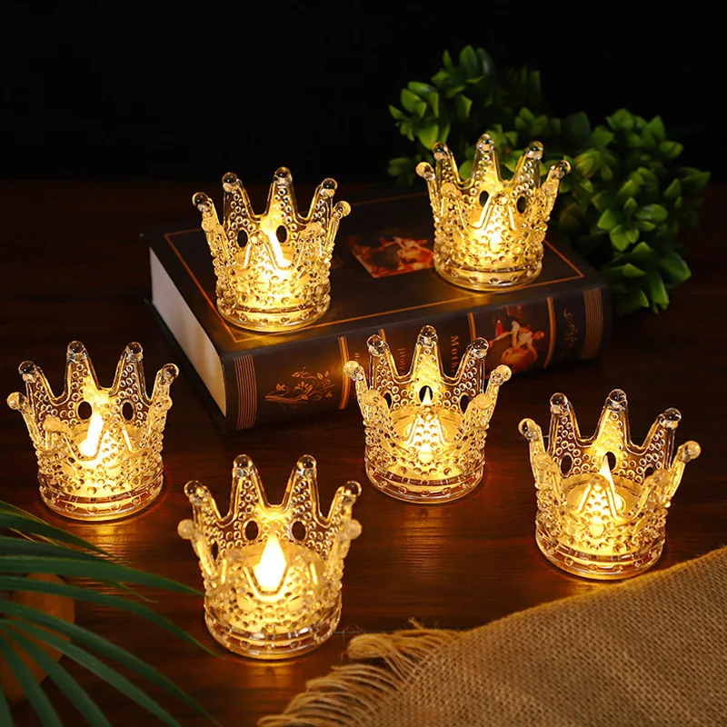 Wholesale Transparent LED Crown Electronic Candle Light Mini Plastic Crown Tealight Wedding Home Decor