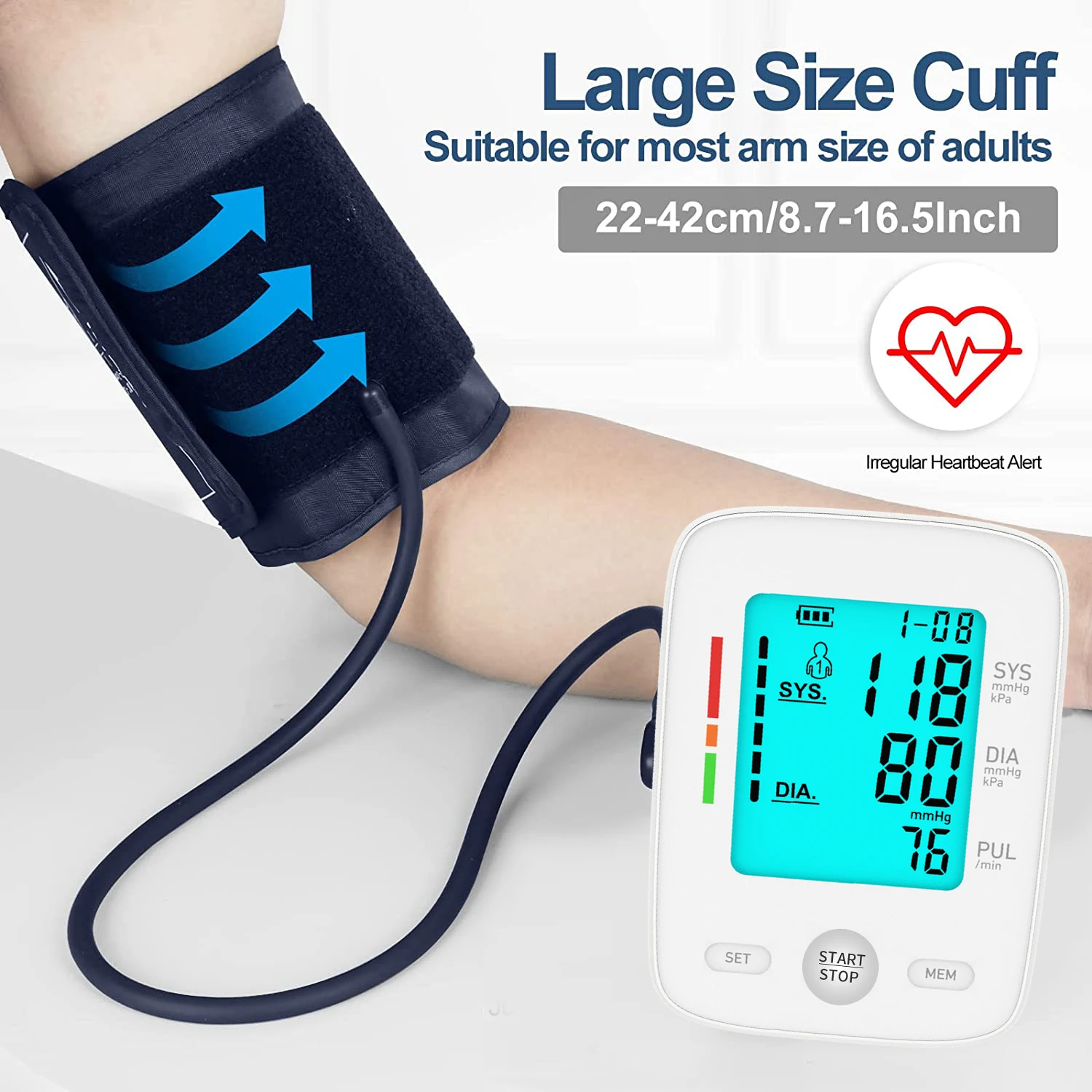 High Capacity Lithium Battery Medical Upper Arm  Blood Pressure Monitor for  Family Use