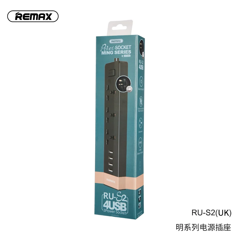 REMAX Join Us серия Ming черно-белая электрическая розетка на 4 USB + 3