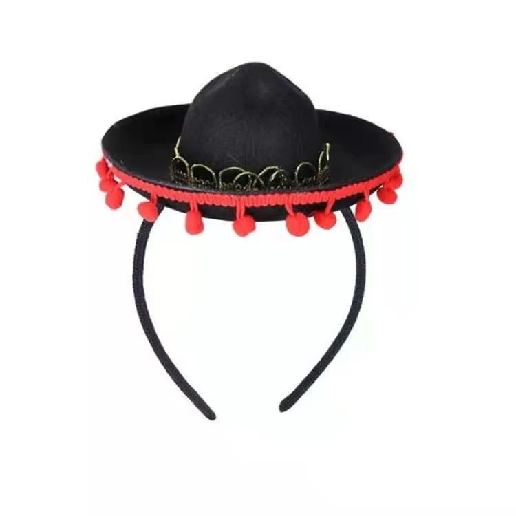 Carnival Halloween party mini felt Mexican fur ball fun hat pet headband head clip pet hathead buckle
