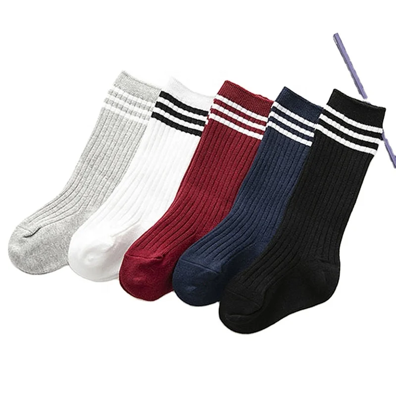 Custom Children Stocking Cotton Stripes Knee High Sport School Socks For Kids