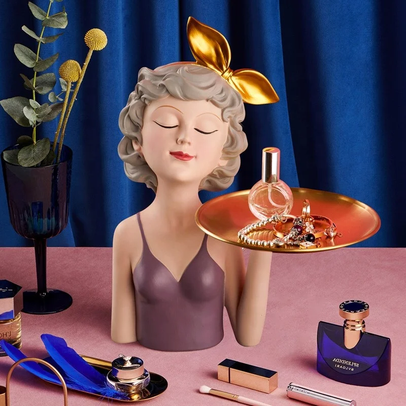 Creative bubble girl tray resin decoration home living room porch key to receive housewarming gifts resin decoration home