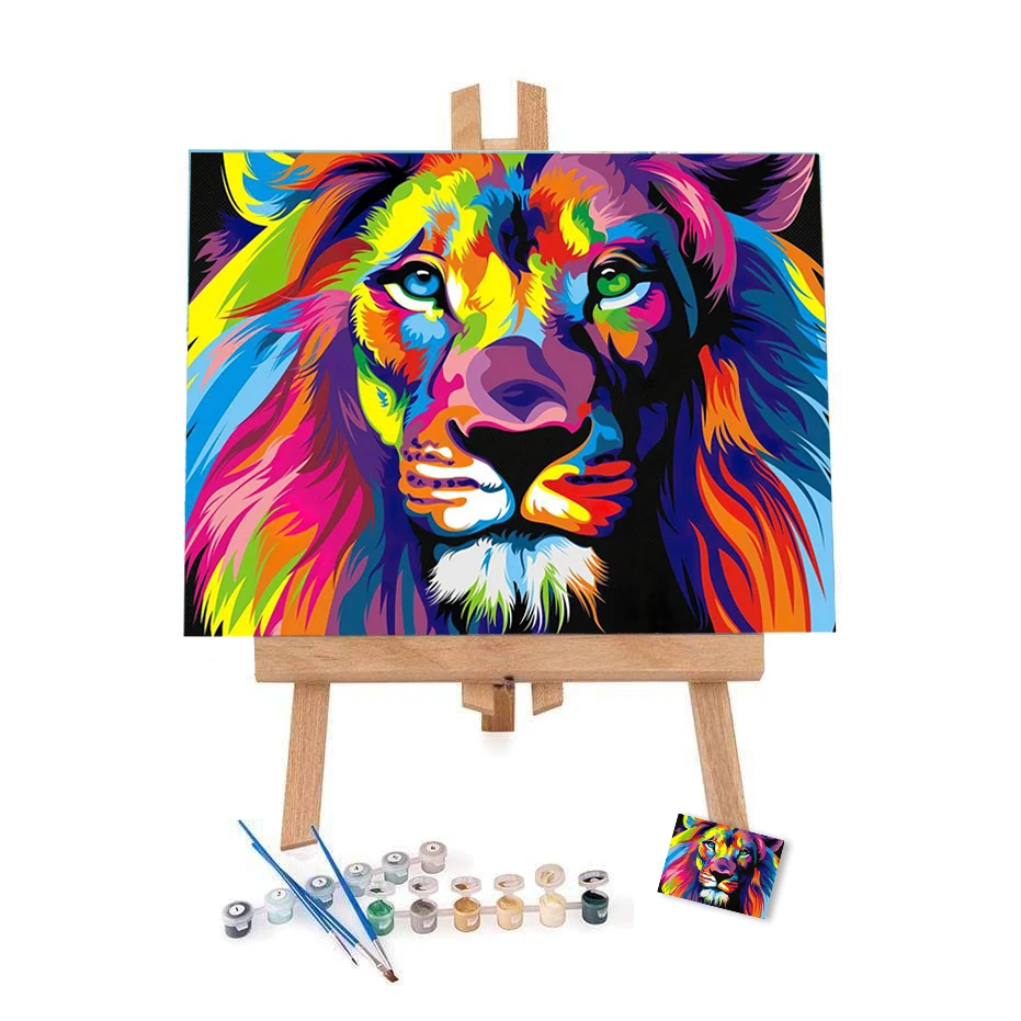 
16X20 Inches DIY Abstract Rainbow Animal Art Kit Lion Paint by Number 