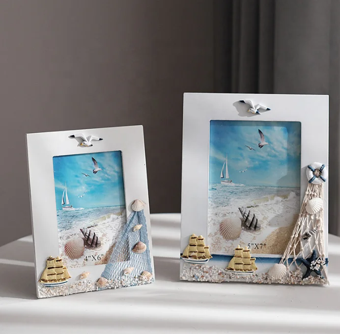 Natural Rustic 6 in Ocean Picture Frame Summer Shell Wooden Frame Creative Gifts Decorative Wood Photo Frames