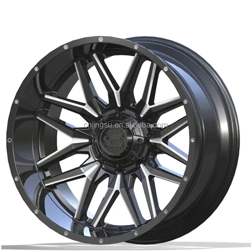 Size 20x12 22x12 24x12 Shiny Black Deep Edge Millings Car Alloy Wheel Rims with ET -44  PCD 6x139.7 for 4x4 Wheels Rims