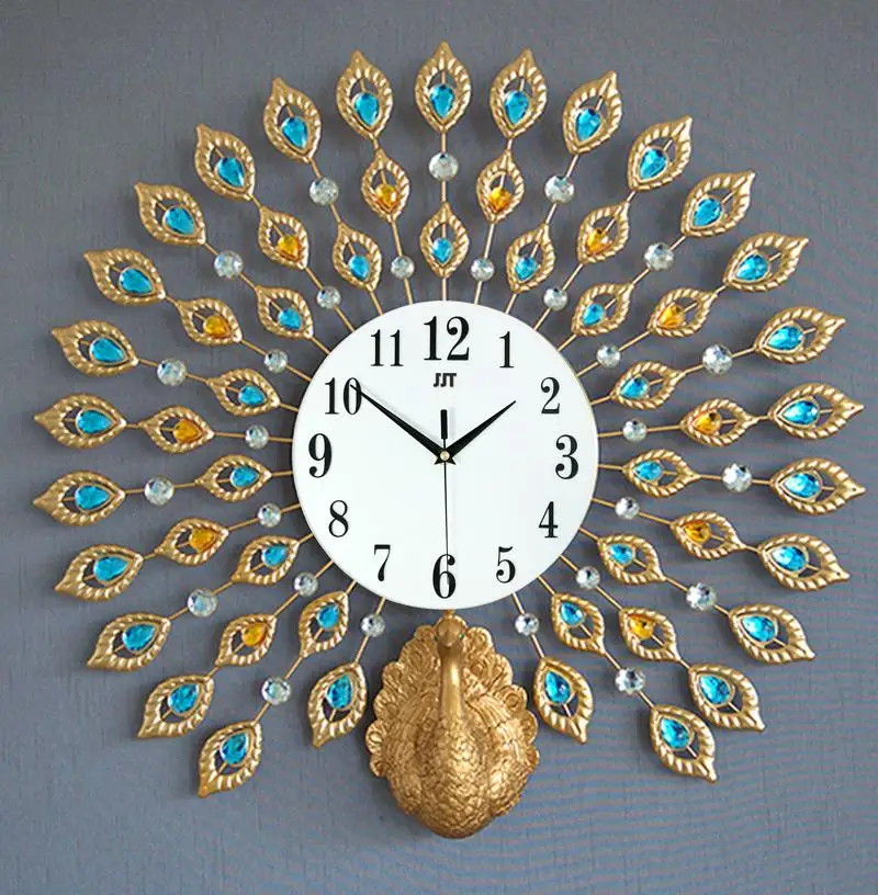 
odm/odmmodern wall clockArt Crafts Large Decoration Metal Peacock Wall Clock Home Decor Night Lightreloj de pared 