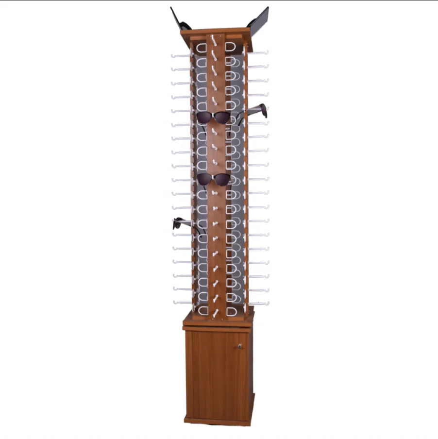 Floor wooden rotating sunglasses display stand with lock MDF rotating glasses display rack