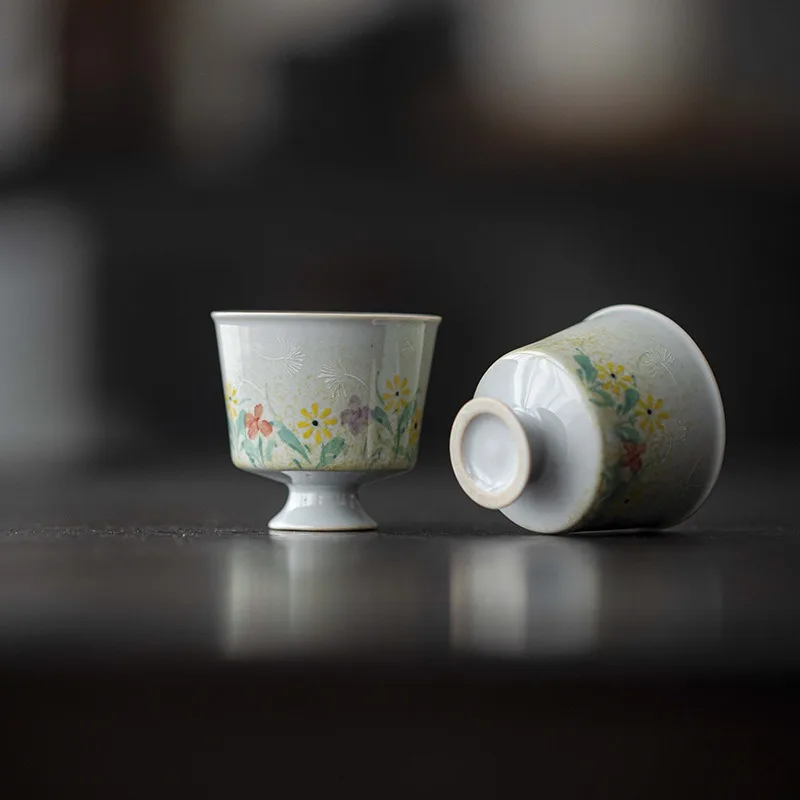 Underglaze Color Hand-Painted Dandelion Household Ceramic Master Cup Kung Fu Tea Accessories