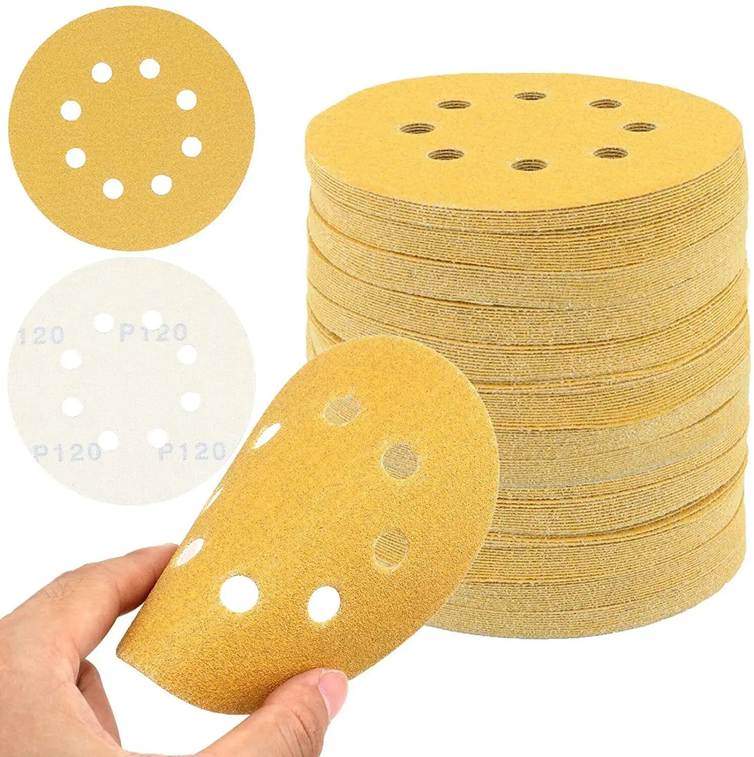 100pcs-set 1800pcs-carton 5 inch Sanding Discs 8-Hole Hook Loop for Orbital Sander Paper 220 Grit