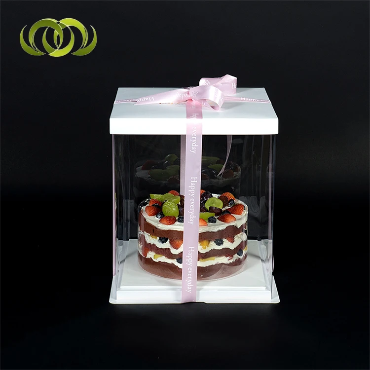 6 8 10 12 Inch Square Black High Wedding Transparent Acetate Plastic Tall Clear Cake Box Packaging With Lid Handle 10 x 10 x 6
