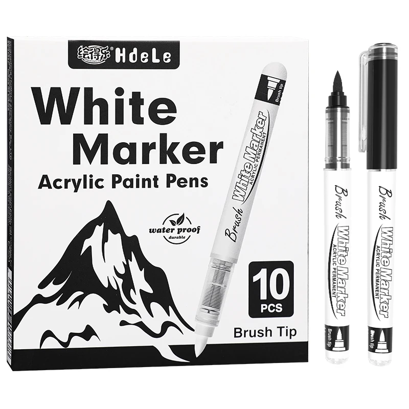 Black and White Soft Brush Tip Permanent Acrylic Paint Pens for  Drawing