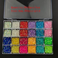 Wholesale 24 Cells Mixed Colors Jelly AB Candy Stone Boxes Resin Nail Rhinestones Flat Back Crystals for DIY Bags Art Crafts