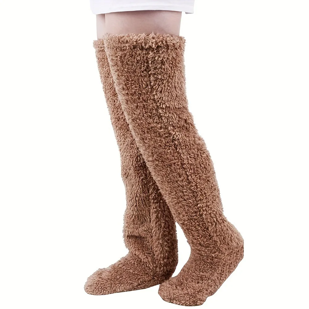 Snugglepaws Sleeping Sock Over The Knee High Fuzzy Thick Plush Slipper Stockings Furry Long Leg Warmers Winter Home Warm Socks