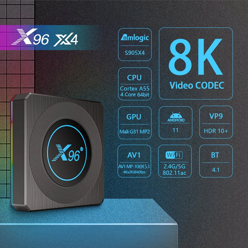 New Android 11.0 Leadcool Set Top Box X96 X4 Smart TV Box 4G Rom USB 3.0 8K HDR Screen BT 4.1 Quad Core S905X4