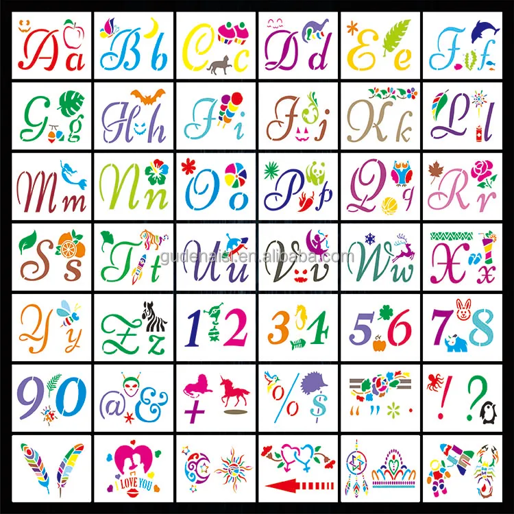 45 шт., трафареты для рисования букв и цифр