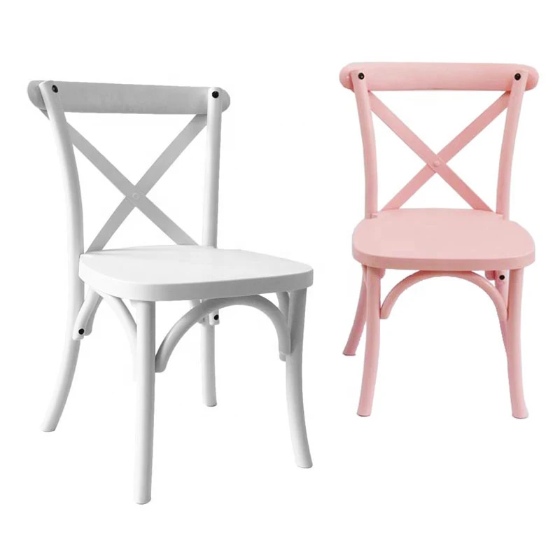 Hot Selling Style Hotel Wedding Event Kids Pink PC Cross Back Resin Stackable Chairs