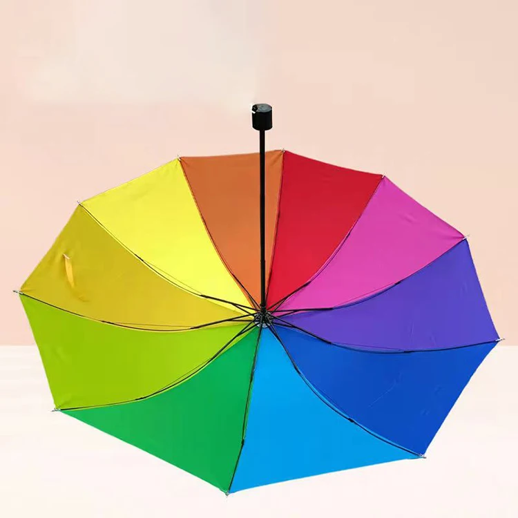 Best Sell Fashion 10k Rain And Sun Wind Resistant Tri-fold Portable Rainbow Umbrella