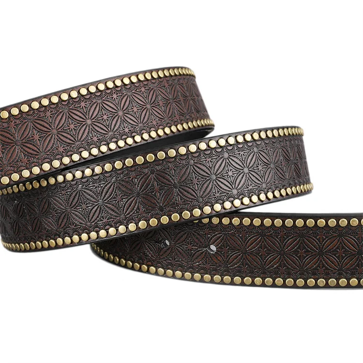 EMBOSSED WESTERN LEATHER BELT COWBOY RODEO CASUAL LEATHER BELT FLORAL EMBOSSING HORSE DESIGN BUCKLE BELT