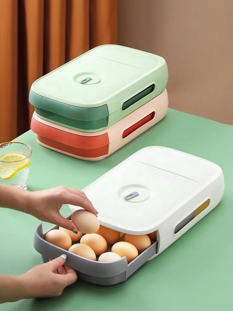 Dy256 Fridge Organizer Food Storage Box Large capacity Drawer Type Plastic Egg Boxes Refrigerator Preservation Egg Storage Box