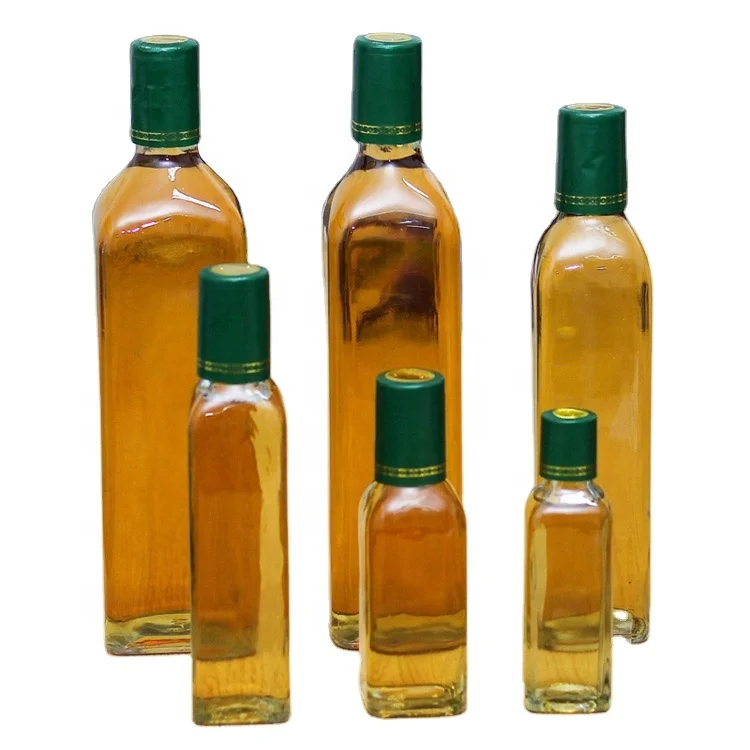 100ml 150ml 250ml 500ml 750ml 1000ml Clear Green Square Glass Olive Oil Bottle with Screw Cap