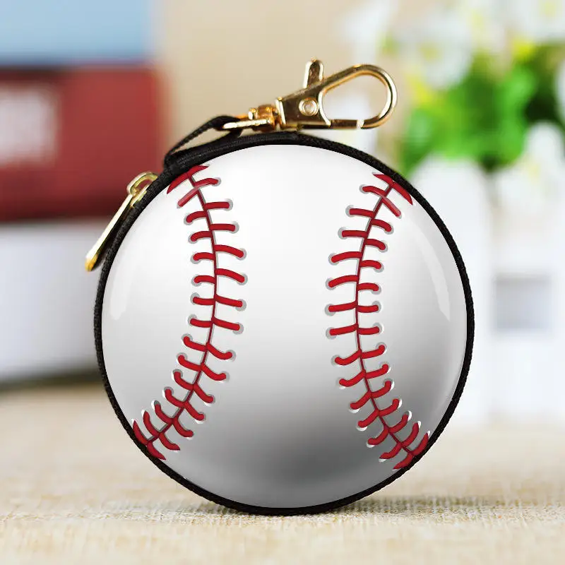 coin purse keychain Wristlet Ball Sports Lover Wristlet Keychain Zipper Purse Small Wallet Baseball Shaped Coin Purse Tinplate