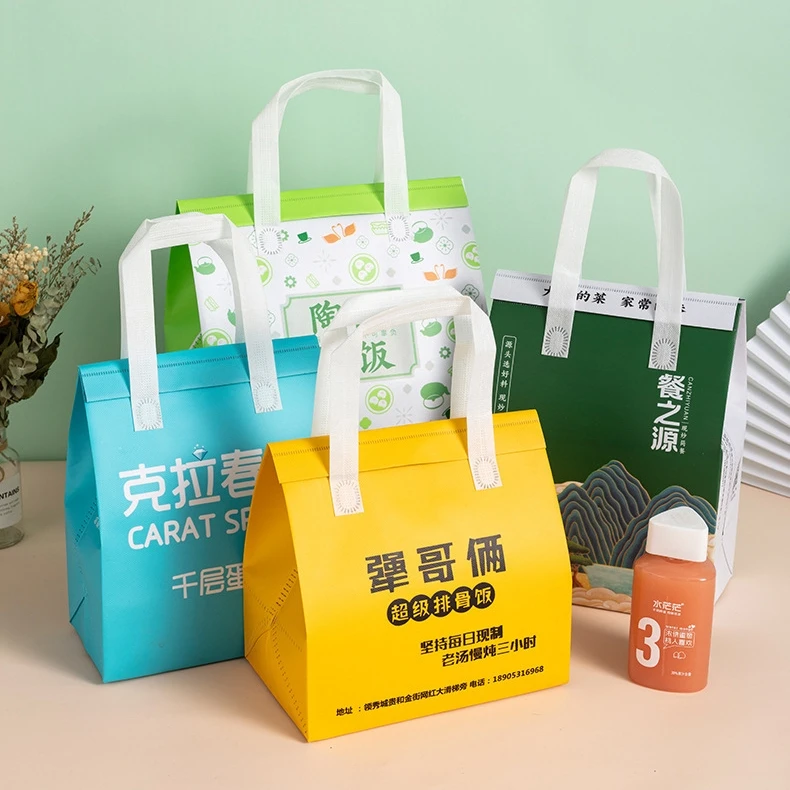 Eco Non Woven Aluminum Film Insulation Lunch Disposable Cake Milk-tea Thermal Insulated Take Away Delivery Cooler Packaging Bag