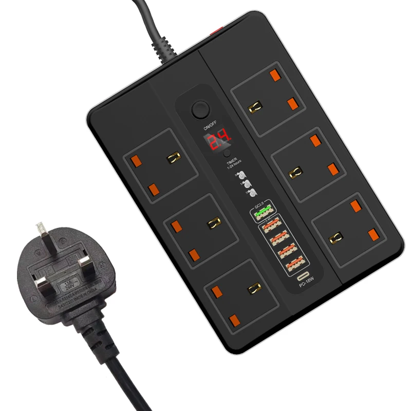 Новое Трендовое универсальное умное зарядное устройство USB C удлинитель настенная розетка для Великобритании штепсельная вилка QC 3 0 PD 18 Вт 6 розеток