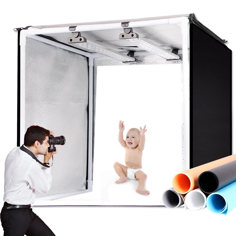 Portable Foldable 32 x 32 Inch Photo Light Box Photography Shooting Tent Kit with Dimmable and Movable LED Light Carry Bag