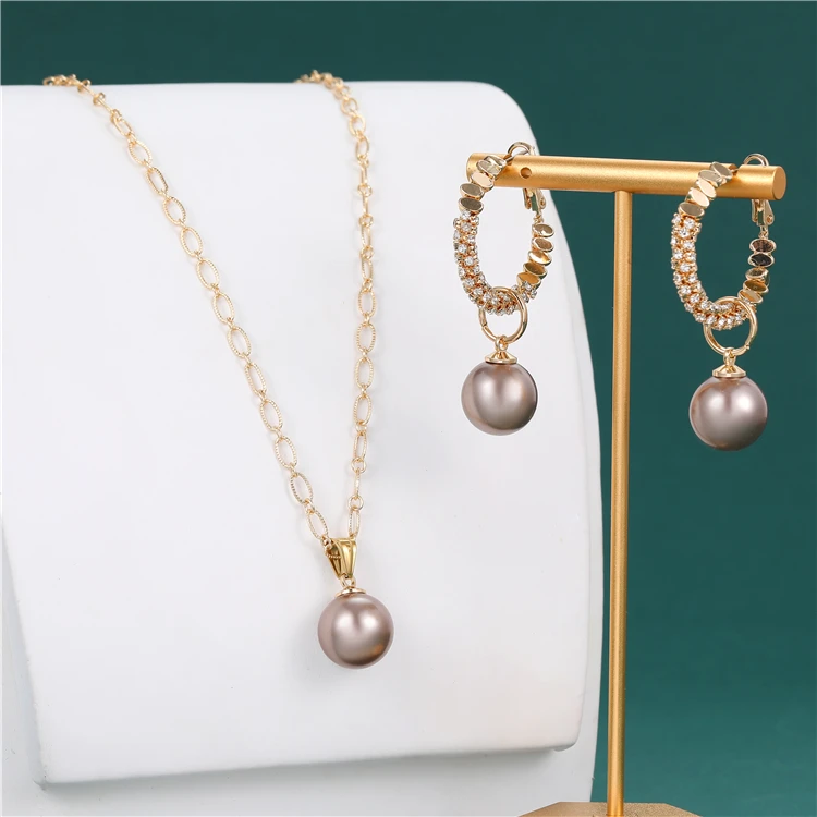 Hawaii simple fashion custom single pearl necklace pendant large earring set wholesale