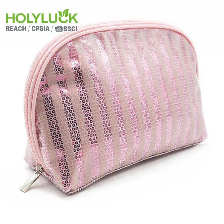 Профессиональная Женская Серия victoria posh pink bling блестки на молнии Полосатый ПВХ логотип органайзер для макияжа Косметические Сумки для путешествий