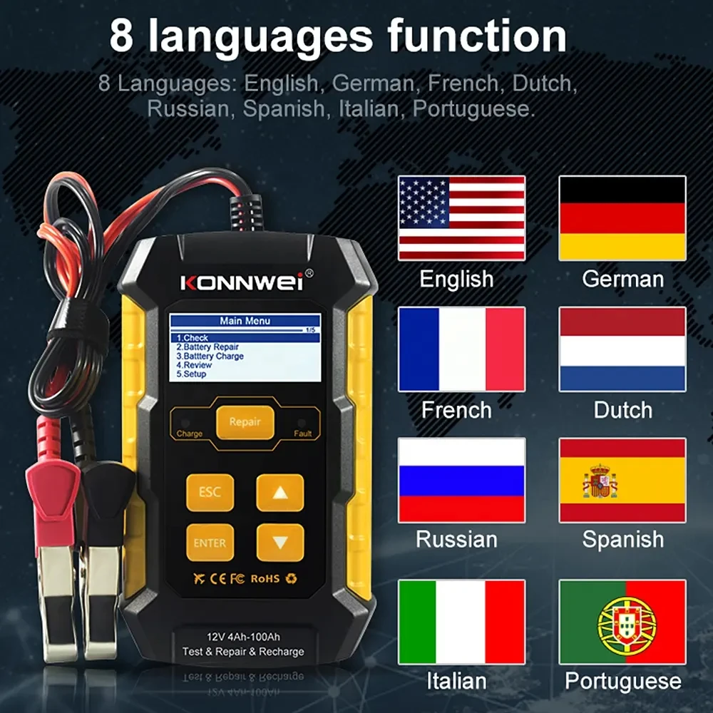 Hybrid Digital Car Battery Capacity Tester Analyzer 100-2000 CCA 12V Lead acid Battery Charger with Pulse Repair 3 in 1