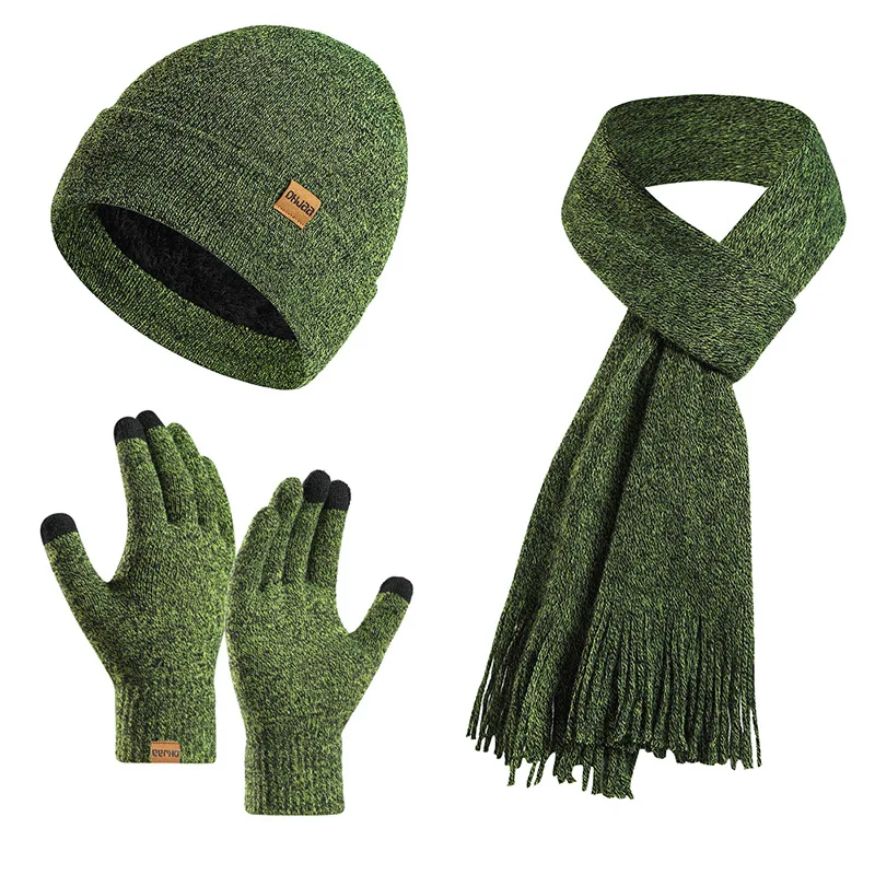 Wholesale Winter Fashion Knitted Beanie Scarf Gloves Three Piece Set With Plush Insulation Stylish Designer Winter Set