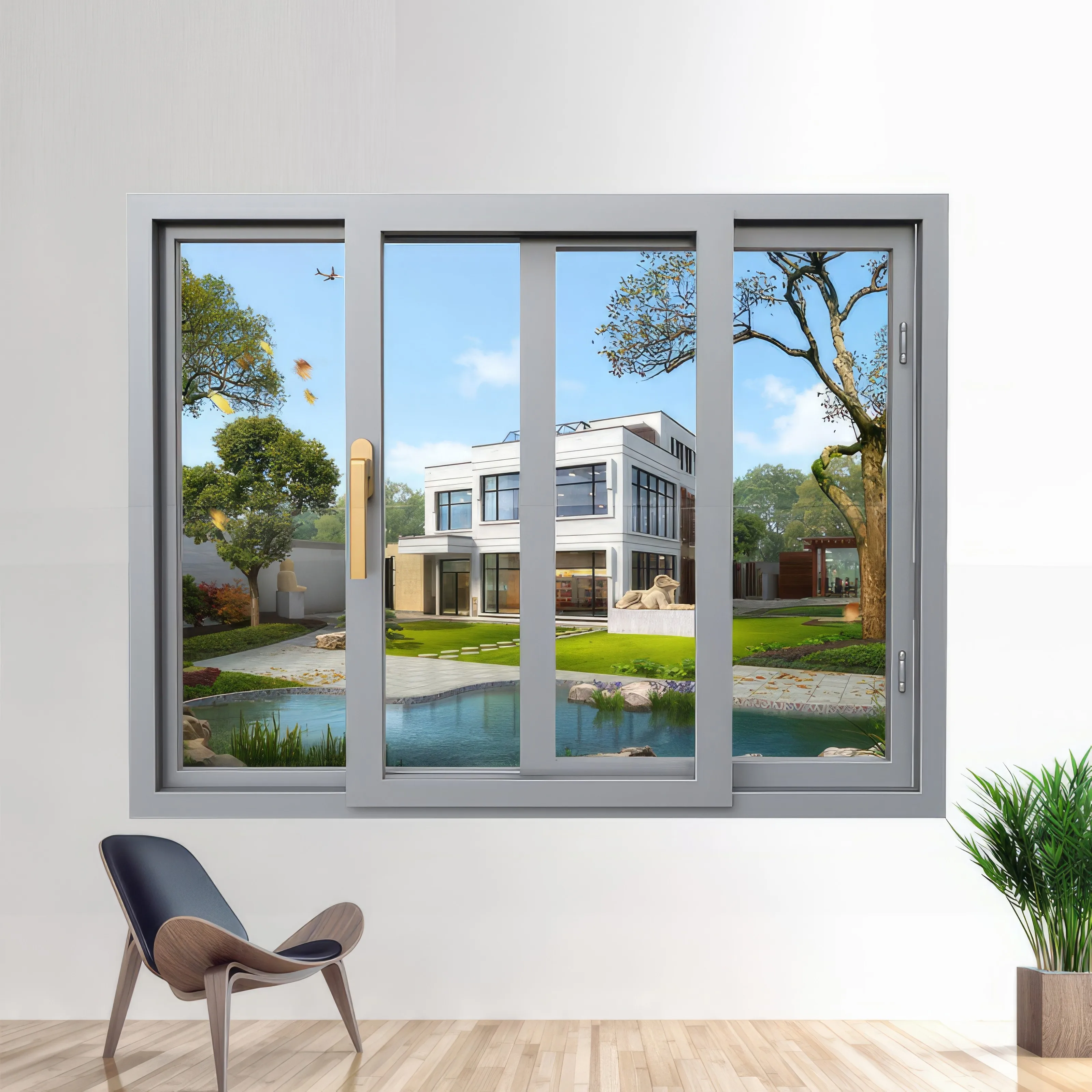 JBDhome Acoustic Security Projecting Windows: European Standard Energy-Saving Double-Glazed Aluminium Alloy Sliding Windows