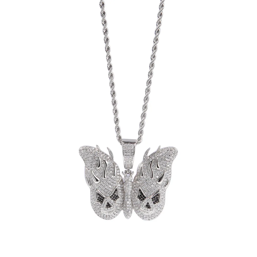 
new arrivals iced out butterfly ghost wing necklace pendant 