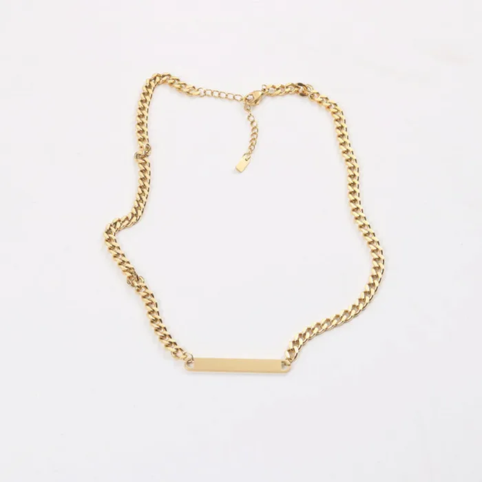 18K Gold Plated Blank Flat Bar Choker Necklace Stainless Steel Necklace Tarnish Free Jewelry Wholesale